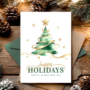 Cartes Pour Fêtes Annuelles Joyeuses Fêtes Arbre de Noël à l'aquarelle