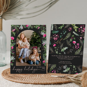 Cartes Pour Fêtes Annuelles Joyeuses Fêtes Arch Photo Vert Foncé Rose