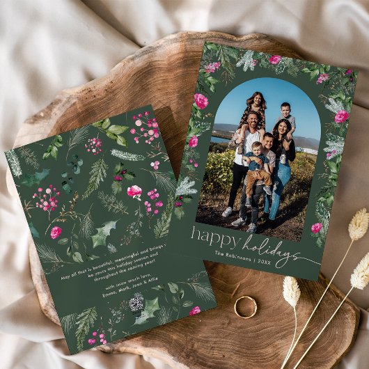 Cartes Pour Fêtes Annuelles Joyeuses Fêtes Arche de feuillage de greenery rose