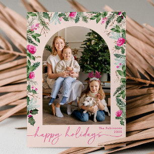 Cartes Pour Fêtes Annuelles Joyeuses Fêtes Arche de verdure rose blush 1 Photo