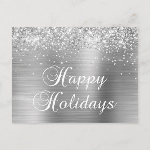 Cartes Pour Fêtes Annuelles Joyeuses Fêtes Argent Pailleté Faux Feuille