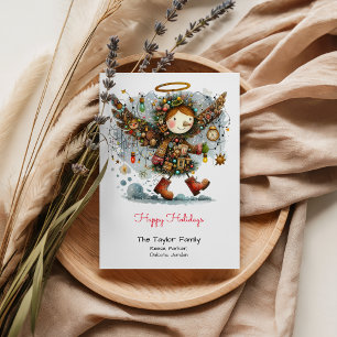 Cartes Pour Fêtes Annuelles Joyeuses Fêtes avec un Ange Fantaisiste