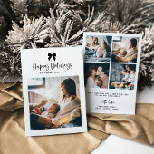 Cartes Pour Fêtes Annuelles Joyeuses fêtes | Bow noir et blanc avec photo