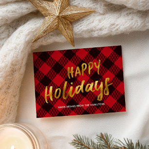 Cartes Pour Fêtes Annuelles Joyeuses Fêtes Buffalo Carreaux Rouges Or Noël