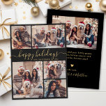 Cartes Pour Fêtes Annuelles Joyeuses fêtes Calligraphie Photo Collage Noël<br><div class="desc">Elégant Minimal Moderne Élégant Calligraphie Noir et Or 5 Photo Collage "joyeuses fêtes" Script Christmas Holiday Card. Ce modèle festif, minimaliste, fantaisiste cinq (5) photo vacances carte de voeux avec une jolie grille photo collage et dit "joyeuses vacances"! Le texte de salutation "happy holiday" est écrit dans une belle main...</div>