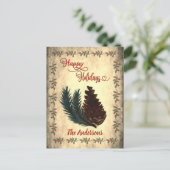 Cartes Pour Fêtes Annuelles Joyeuses Fêtes calligraphie rouge cône de pin vint (Debout devant)