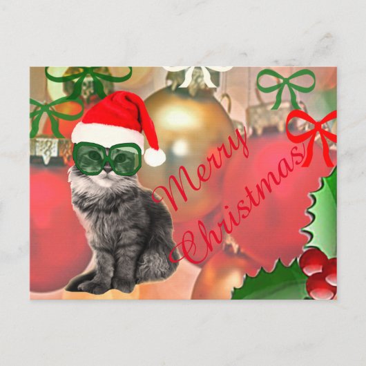 Cartes Pour Fêtes Annuelles Joyeuses fêtes Chat du Père Noël (Devant)