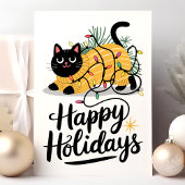 Cartes Pour Fêtes Annuelles Joyeuses fêtes Chat enveloppé dans les lumières No