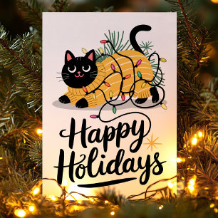 Cartes Pour Fêtes Annuelles Joyeuses Fêtes Chat Enveloppé de Lumières de Noël