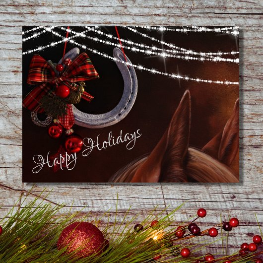 Cartes Pour Fêtes Annuelles Joyeuses fêtes Cheval et fer à cheval Noël