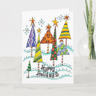 Cartes Pour Fêtes Annuelles Joyeuses fêtes ! De beaux arbres de Noël aux étoil