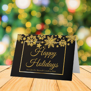 Cartes Pour Fêtes Annuelles Joyeuses Fêtes d'entreprise Chic Noir Flocon de Ne