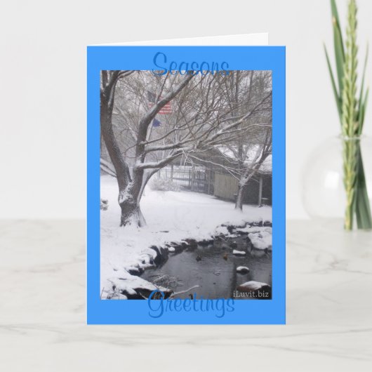 Cartes Pour Fêtes Annuelles JOYEUSES FÊTES - Drapeau américain, Scène d'hiver (Devant)