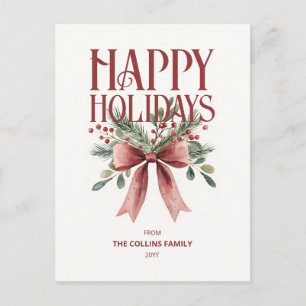 Cartes Pour Fêtes Annuelles Joyeuses Fêtes Élégant Ruban Aquarelle Rouge Rusti