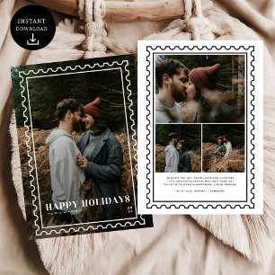 Cartes Pour Fêtes Annuelles Joyeuses Fêtes Famille Timbre Photo