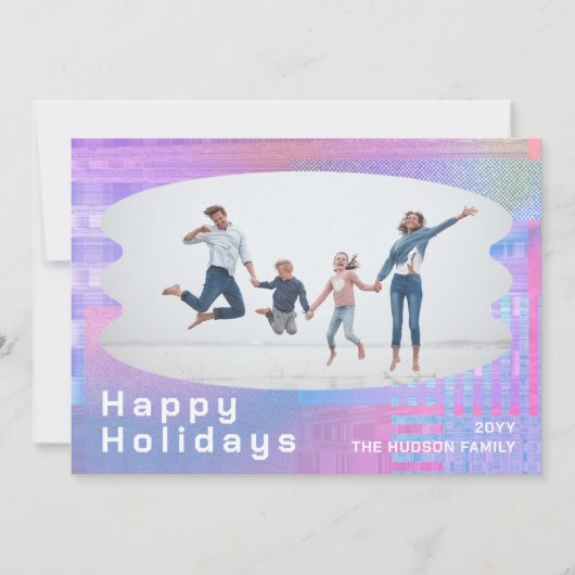 Cartes Pour Fêtes Annuelles Joyeuses fêtes Glitch rose tendance photo Noël (Devant)