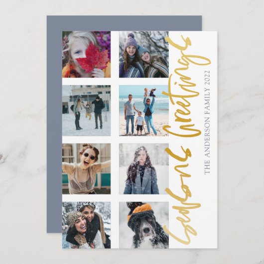 Cartes Pour Fêtes Annuelles Joyeuses Fêtes Gold Script 8 Photo Noël (Devant / Derrière)