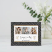 Cartes Pour Fêtes Annuelles Joyeuses fêtes Gris Noir Plaid Snowflake Photo Ho (Debout devant)