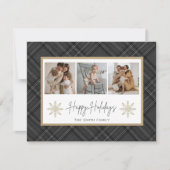 Cartes Pour Fêtes Annuelles Joyeuses fêtes Gris Noir Plaid Snowflake Photo Ho (Devant)