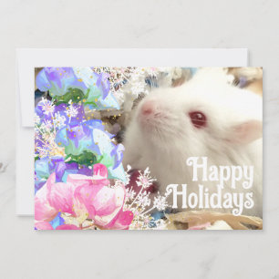 Cartes Pour Fêtes Annuelles Joyeuses fêtes Hamster blanc avec fleurs de pois d