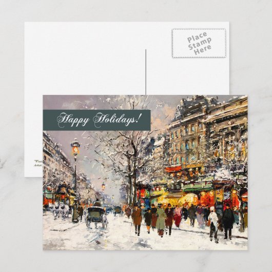 Cartes Pour Fêtes Annuelles Joyeuses fêtes. Hiver Scène parisienne (Devant / Derrière)