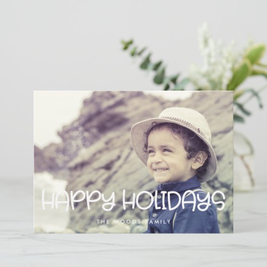 Cartes Pour Fêtes Annuelles Joyeuses fêtes joli Script photo Noël (Debout devant)