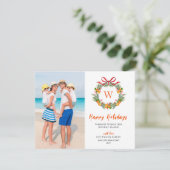 Cartes Pour Fêtes Annuelles Joyeuses fêtes Monogram Citrus Wreath Photo (Debout devant)
