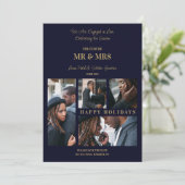 Cartes Pour Fêtes Annuelles Joyeuses Fêtes Navy & Or Simple 4 Multi Photos (Debout devant)