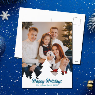 Cartes Pour Fêtes Annuelles Joyeuses fêtes Noël Arbres Famille Photo Bleu