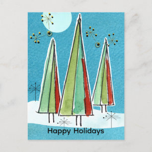 Cartes Pour Fêtes Annuelles Joyeuses fêtes Noël arbres Pleine lune neige
