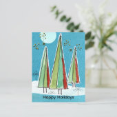 Cartes Pour Fêtes Annuelles Joyeuses fêtes Noël arbres Pleine lune neige (Debout devant)