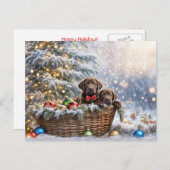 Cartes Pour Fêtes Annuelles Joyeuses fêtes Noël Chocolat Lab Puppies (Devant / Derrière)