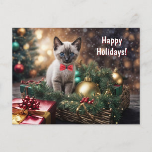 Cartes Pour Fêtes Annuelles Joyeuses fêtes Noël Cute Kitten Chat