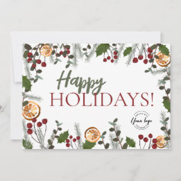Cartes Pour Fêtes Annuelles Joyeuses fêtes Noël Foliage Votre logo Rustique