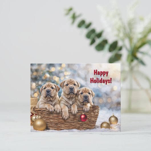 Cartes Pour Fêtes Annuelles Joyeuses fêtes Noël mignonne Shar-pei Chien chiot (Debout devant)