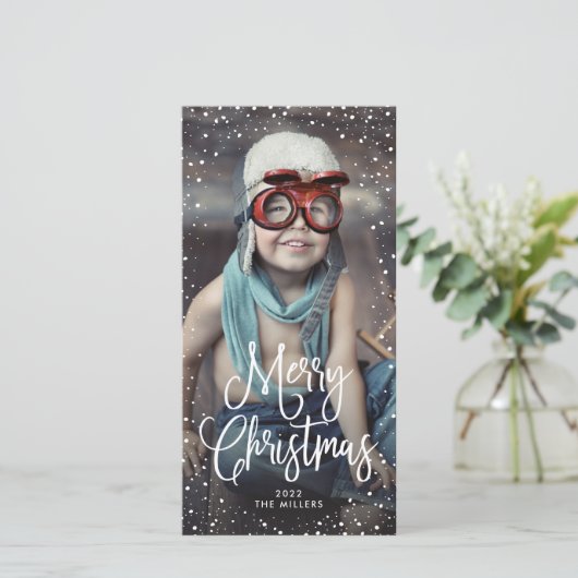 Cartes Pour Fêtes Annuelles Joyeuses fêtes Noël Neige Photo (Debout devant)