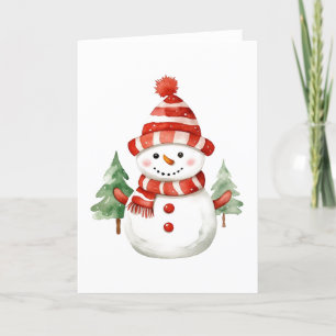 Cartes Pour Fêtes Annuelles Joyeuses fêtes Noël Snowman avec arbres BLANK
