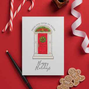 Cartes Pour Fêtes Annuelles Joyeuses Fêtes Notre Porte Porte Rouge Couronne d'