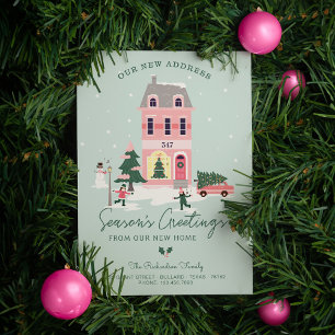 Cartes Pour Fêtes Annuelles Joyeuses Fêtes Nouveau Accueil Rose Vintage Maison