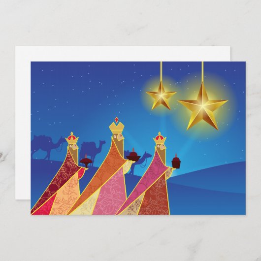 Cartes Pour Fêtes Annuelles Joyeuses Fêtes | Nuit Silencieuse Trois Sages (Devant / Derrière)