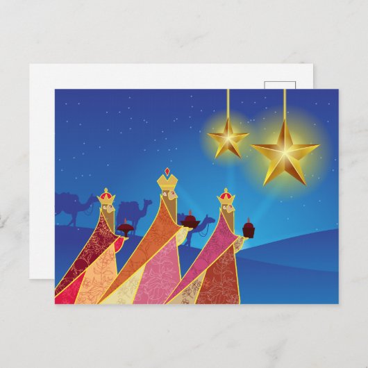 Cartes Pour Fêtes Annuelles Joyeuses Fêtes | Nuit Silencieuse Trois Sages (Devant / Derrière)