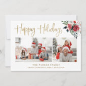 Cartes Pour Fêtes Annuelles Joyeuses fêtes | Or avec deux photos et fleurs (Devant)