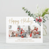 Cartes Pour Fêtes Annuelles Joyeuses fêtes | Or avec deux photos et fleurs (Debout devant)