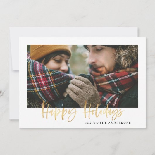 Cartes Pour Fêtes Annuelles Joyeuses fêtes or script rouge tartan noël (Devant)