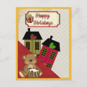 Cartes Pour Fêtes Annuelles Joyeuses Fêtes Ours en Peluche Coeur Maisons Rétro (Devant)