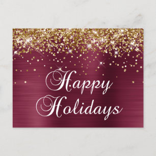 Cartes Pour Fêtes Annuelles Joyeuses Fêtes Paillettes Or Rouge Bourgogne Feuil