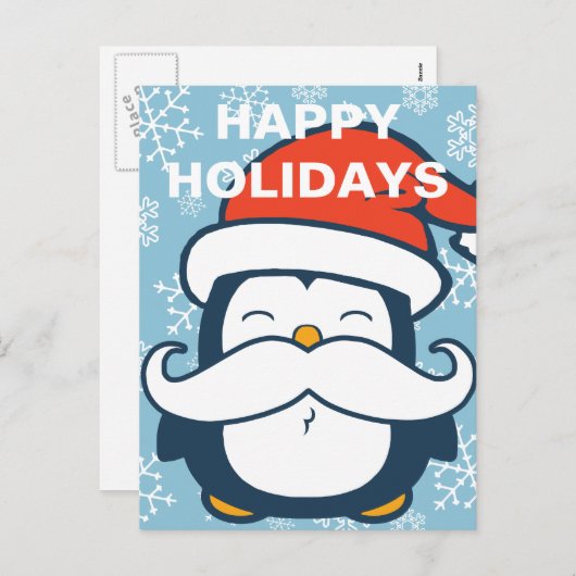 Cartes Pour Fêtes Annuelles Joyeuses fêtes Penguin Mustache tendance (Devant / Derrière)