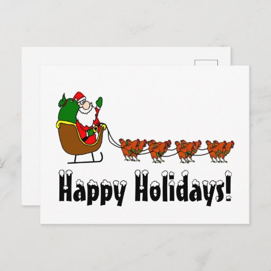 Cartes Pour Fêtes Annuelles Joyeuses fêtes Père Noël et poulets (Devant / Derrière)