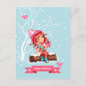 Cartes Pour Fêtes Annuelles Joyeuses fêtes. Petite fille et Kitty Noël (Devant)