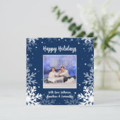 Cartes Pour Fêtes Annuelles Joyeuses Fêtes Photo de flocons de neige bleus et (Debout devant)